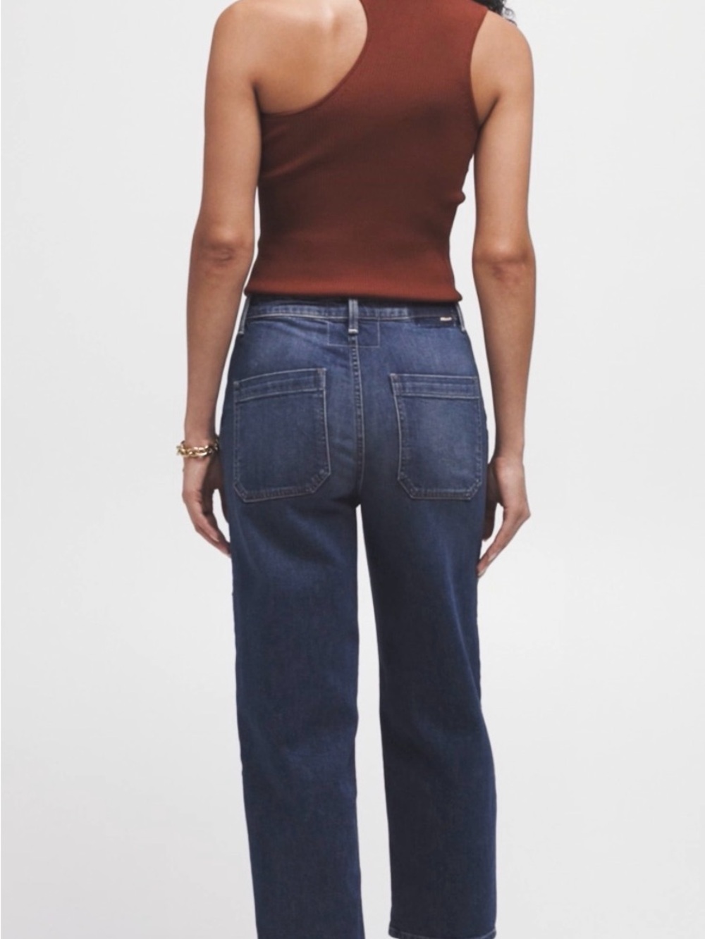 MOTHER Women's High-Rise Straight-Leg Utility Jeans in Dark Blue - Picture 5 of 10